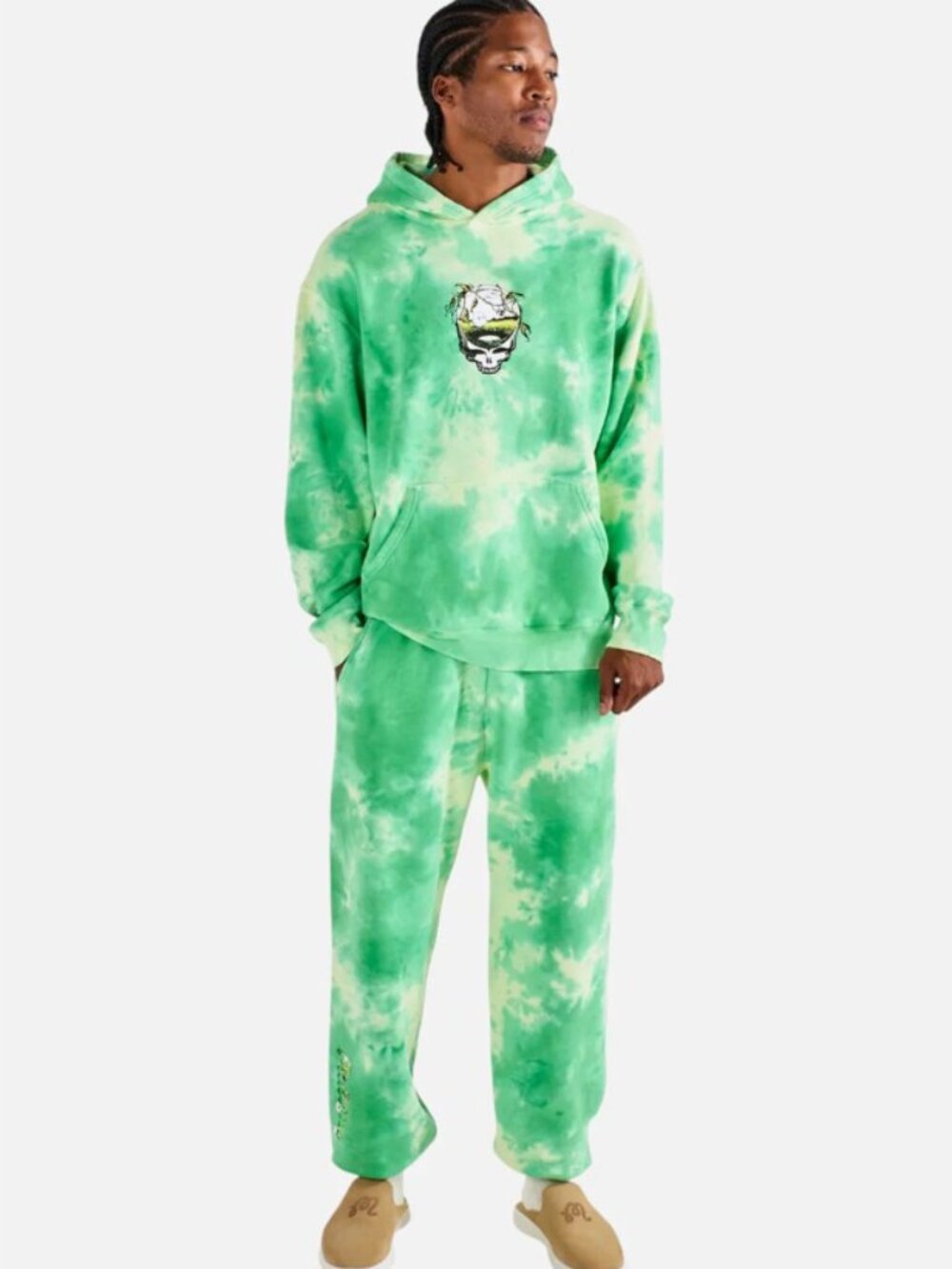 $188 Malbon Golf Grateful Dead Fesque Hoodie - Green Tie Dye Size XXL